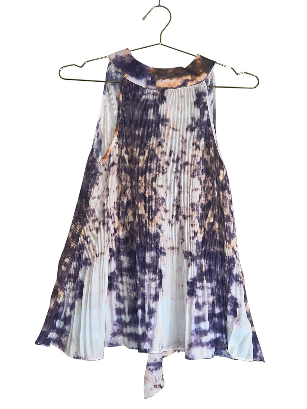 Mittoshop Purple Cream Soft Pleated Tie-Dye Sleeveless Top Sz M